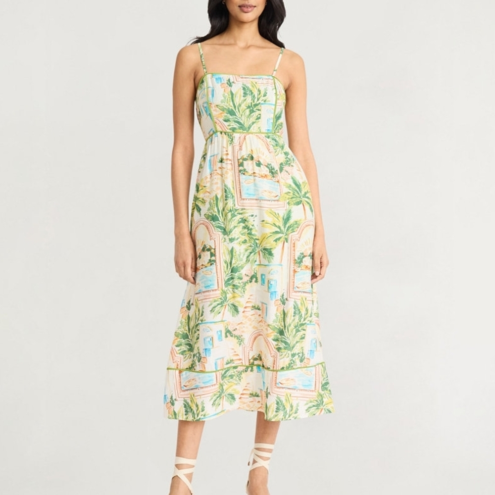 Tropical Print Midi Dress